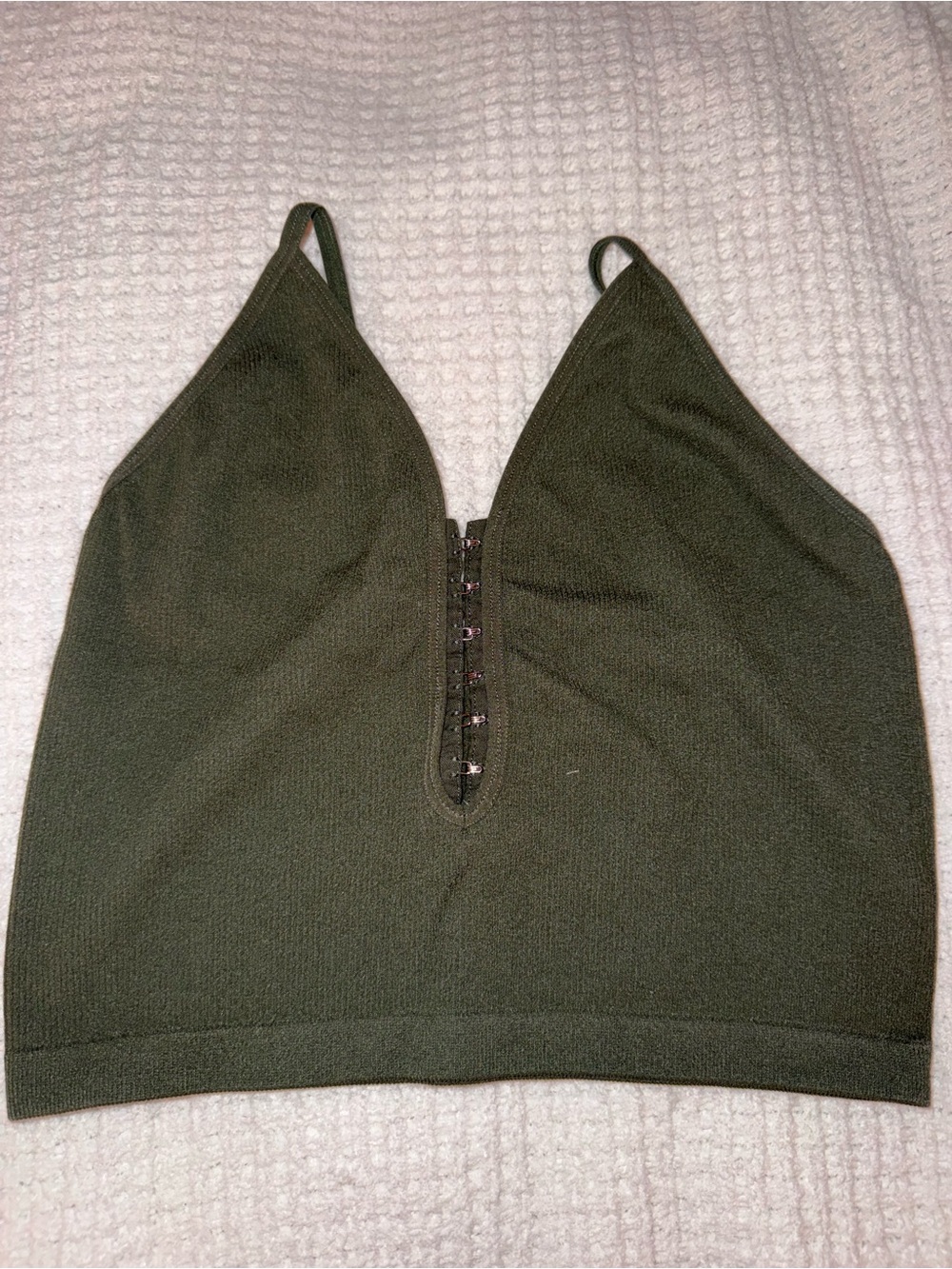 Olive Green V-Neck Ribbed Cami Top
